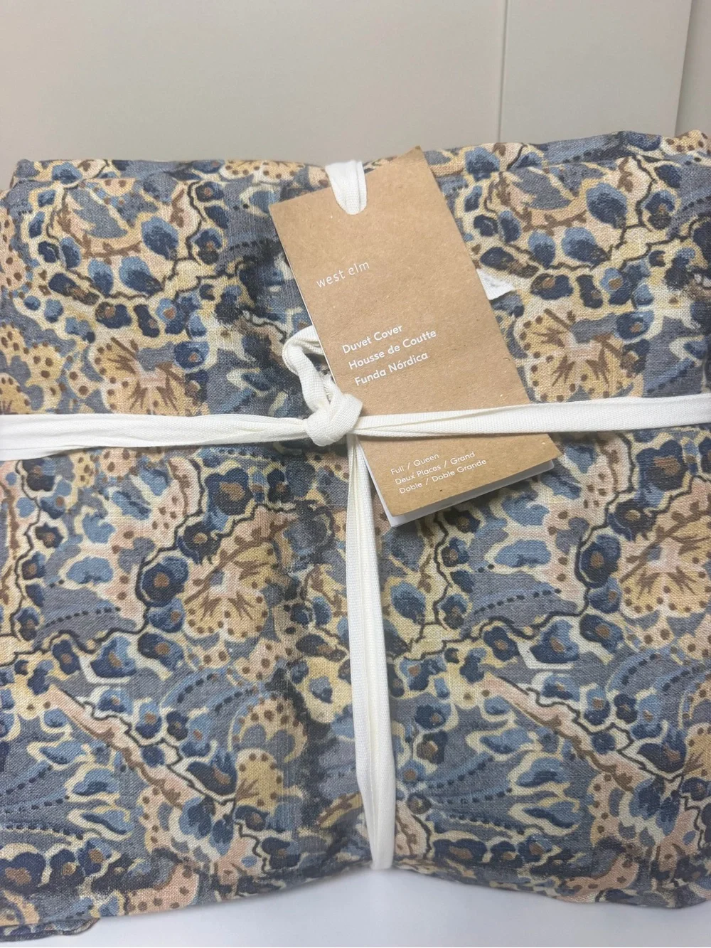 West Elm Blue, Tan & Cream Paisley Duvet Cover